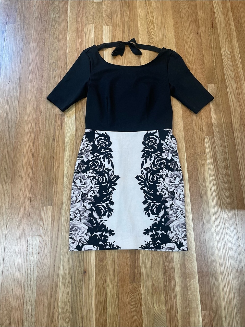 Lauren Conrad Pale Pink and Black Floral Bodycon Mini Dress